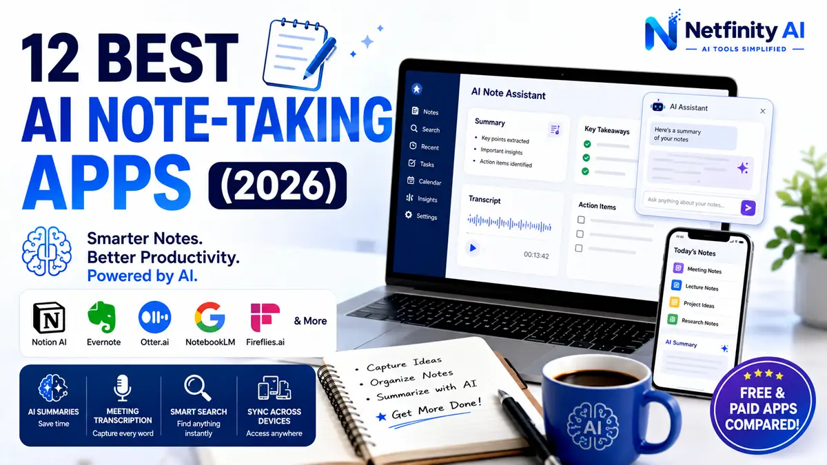 Best AI note-taking apps in 2026 compared for students and professionals, featuring AI summaries, meeting transcription, smart search, and productivity tools.