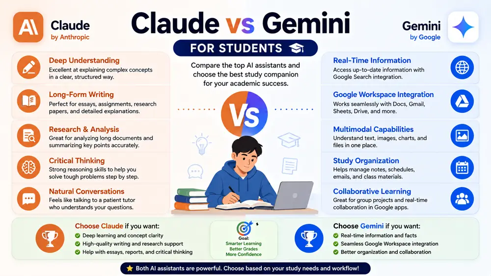 Claude vs Gemini which AI is better infographic